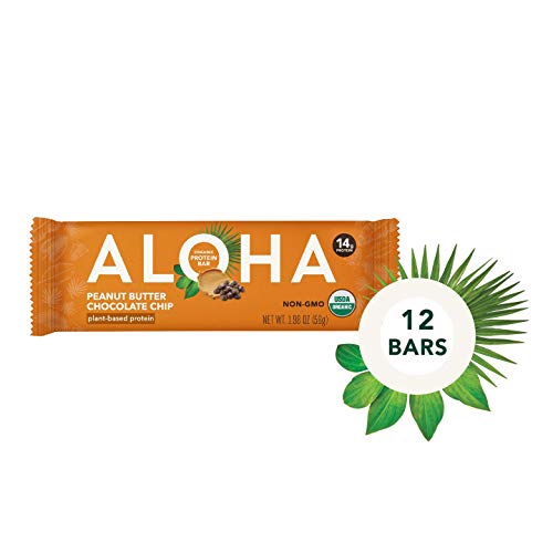 Product Cover ALOHA Organic Plant Based Protein Bars |Peanut Butter Chocolate Chip | 12 Count, 1.9oz Bars | Vegan, Low Sugar, Gluten Free, Paleo, Low Carb, Non-GMO, Stevia Free, Soy Free