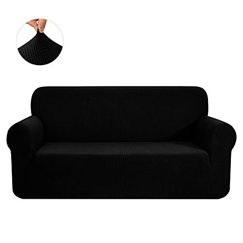 Product Cover CHUN YI 1-Piece Jacquard High Stretch Sofa Slipcover, Polyester and Spandex 3 Seater Cushion Couch Cover Coat Slipcover, Furniture Protector Cover for Sofa and Couch (Sofa, Black)