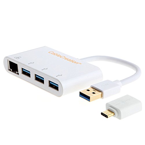 Product Cover CableCreation 2-in-1 USB 3.0+3.1 USB-C with 3 Ports USB 3.0 Hub + Gigabit Ethernet Port Adapter Compatible Windows, Mac OS, Linux System, White