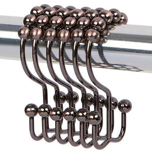 Product Cover DOTZ Bathroom Collection Double Shower Curtain Hooks Decorative Rustproof Bronze Easy Glide Roller Shower Curtain Rings with Double Hooks. 100% Stainless Steel Brushed Bronze Rings, Set of 12