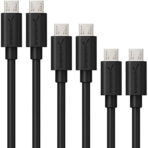 Product Cover Sabrent [6-Pack] 22AWG Premium Micro USB Cables (X2-6ft + X2-3ft + X2-1ft) High Speed USB 2.0 A Male to Micro B Sync and Charge Cables [Black] (CB-MUB3)