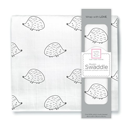 Product Cover SwaddleDesigns Cotton Muslin Swaddle Blanket, Black Hedgehog