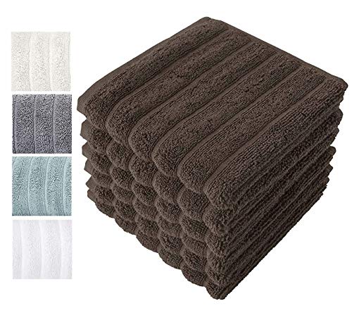 Product Cover Classic Turkish Towels Luxury 600 GSM Bath Towel Set | Soft Thick and Absorbant Bathroom Towels, 100% Turkish Cotton Jacquard Rib Style (13X13 Washcloths, Chocolate)