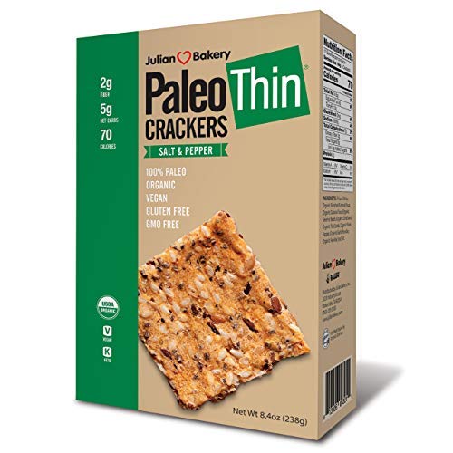 Product Cover Julian Bakery Paleo Thin Crackers | Salt & Pepper | USDA Organic | Gluten-Free | Grain-Free | GMO Free | Low Carb | 1 Pack