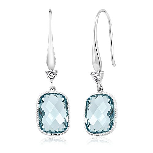 Product Cover Gem Stone King Sterling Silver Simulated Aquamarine Dangle Earrings (4.60 cttw, 13X9MM Cushion Checkerboard Cut)