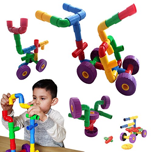 Product Cover Skoolzy STEM Toys for Boys and Girls - Pipes & Joints Building Blocks Construction Sets for Kids - Fun Toddlers Fine Motor Skills Engineering | Best Gift Educational Toy for Age 3 4 5 Year Olds