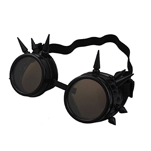 Product Cover eoocvt Spiked Retro Vintage Victorian Steampunk Goggles Glasses Welding Cyber Punk Gothic Cosplay Sunglasse (Black)