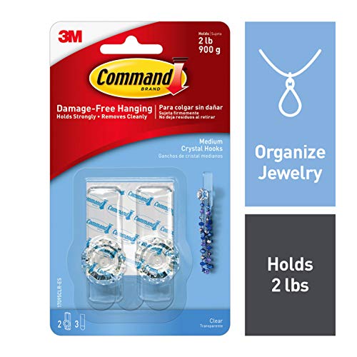 Product Cover Command Crystal Knobs, Organize Damage-Free, 2 hooks, 3 strips, Clear (17095CLR-ES)