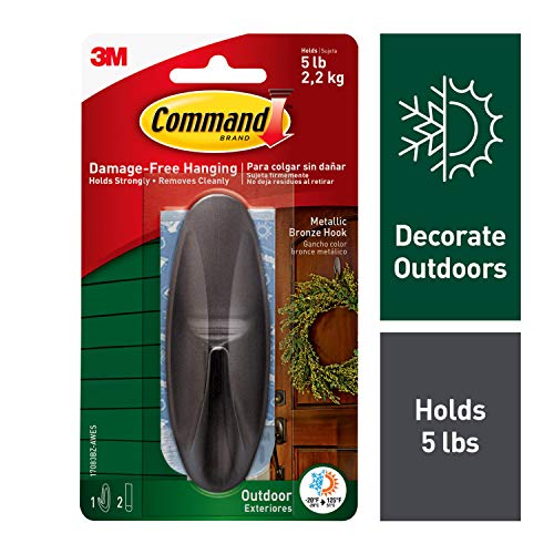 Product Cover Command Outdoor Hook, Decorate Damage-Free, Water-Resistant Adhesive, Large (17083BZ-AWES)