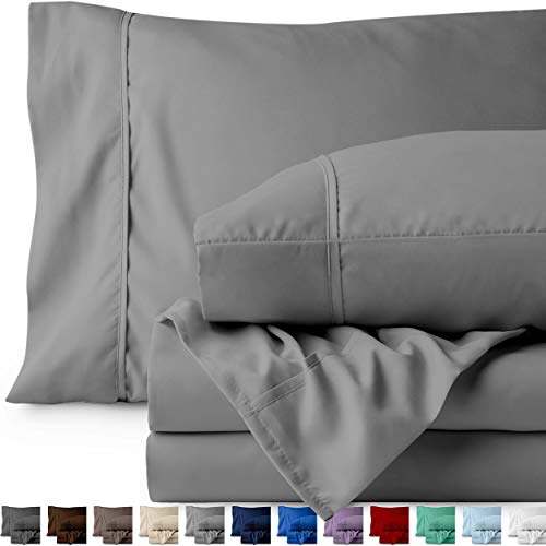 Product Cover Bare Home Twin XL Sheet Set - College Dorm Size - Premium 1800 Ultra-Soft Microfiber Sheets Twin Extra Long - Double Brushed - Hypoallergenic - Wrinkle Resistant (Twin XL, Light Grey)