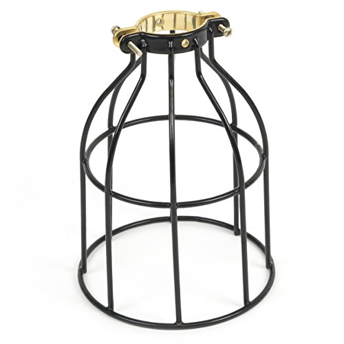 Product Cover Rustic State Industrial Vintage Style | DIY Farmhouse Metal Wire Cage for Hanging Pendant Lighting | Light Fixture Lamp Guard | Rare Curved Design Black
