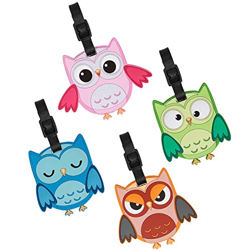 Product Cover Bundle Monster 4pc Fun Mixed Owl Design Silicone Luggage ID Bag Tags - Set 5: What a Hoot!