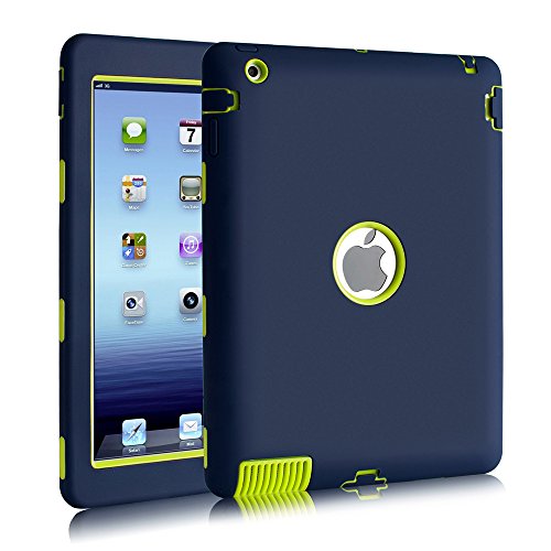 Product Cover iPad 2/3 / 4 Case, Hocase Rugged Slim Shockproof Silicone Protective Case Cover for 9.7 iPad 2nd / 3rd / 4th Generation - Navy Blue/Fluorescent Green