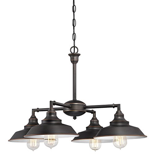 Product Cover Westinghouse Lighting 6343300 Iron Hill Four-Light Indoor Convertible Chandelier/Semi-Flush Ceiling Fixture, Oil Rubbed Bronze Finish with Highlights and Metal Shades, White