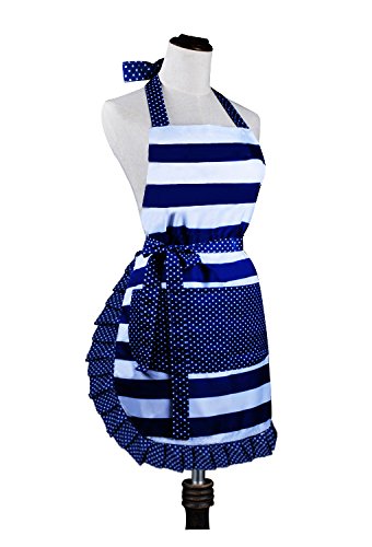 Product Cover Cute Lovely Lady's Kitchen Fashion Cooking Baking Kitchen Aprons with Pockets for Mother's Day Gift, Blue