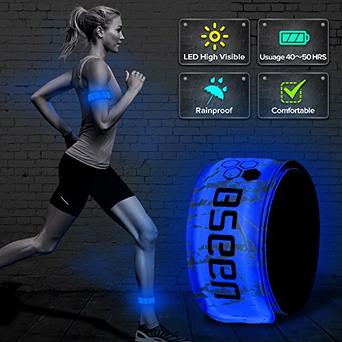 Product Cover BSEEN LED Armband, 2ed Generation LED Slap Bracelets, Patented Heat Sealed Glow in The Dark Water/Sweat Resistant Glowing Sports Wristbands for Running, Cycling, Hiking, Jogging (Blue-Design II)