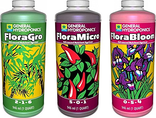 Product Cover General Hydroponics Flora Grow, Bloom, Micro Combo Fertilizer set, 1 Quart (Pack of 3)