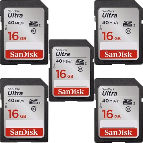 Product Cover 5x Genuine SanDisk Ultra 16GB Class 10 SDHC Flash Memory Card Up To 40MB/s- 266x SDSDUN-016G-G46 (Newest Version)