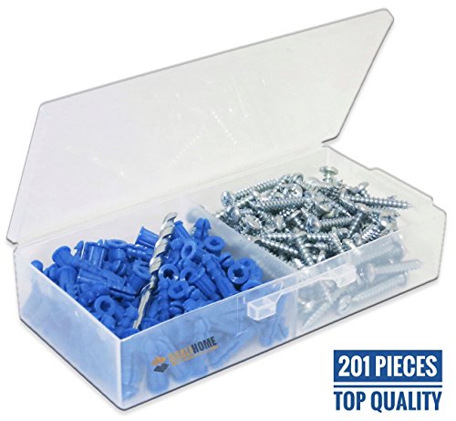 Product Cover Ribbed Plastic Drywall Anchor Kit with Screws and Masonry Drill Bit, 10-12 x 1