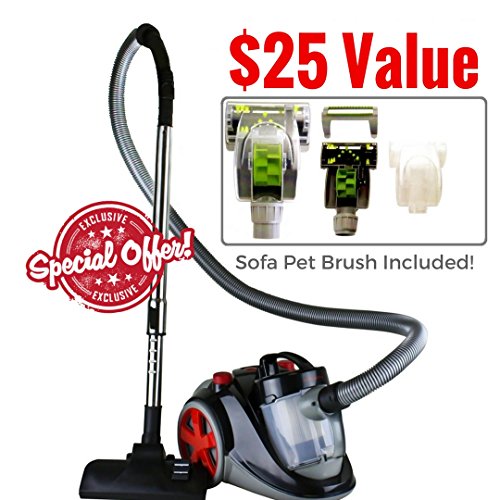 Product Cover Ovente Bagless Canister Cyclonic Vacuum with HEPA Filter, Comes with Pet/Sofa Brush, Telescopic Wand, Combination Bristle Brush/Crevice Nozzle and Retractable Cord, Featherlite, Corded (ST2010)