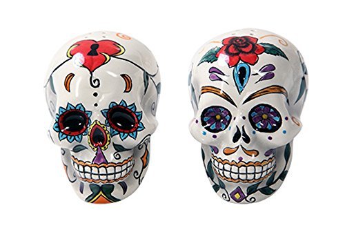 Product Cover Pacific Giftware Day Of The Dead Skulls Salt Pepper Shakers Figurine Home Decor, multi-colored, 5 x 2