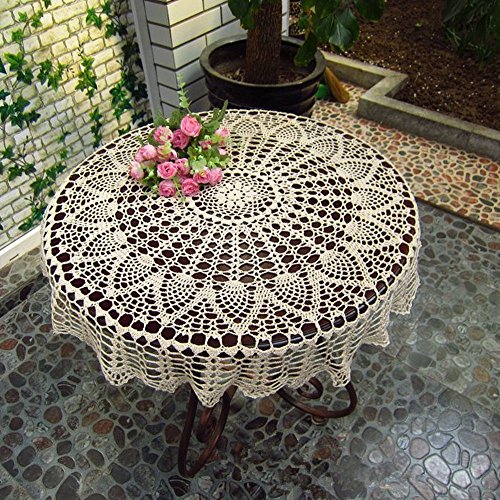 Product Cover USTIDE 31.5inch White Round Handmade Crochet Sunflower Tablecloth Cotton Lace Table Doilies