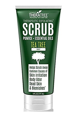 Product Cover Tea Tree Oil Exfoliating Scrub With Activated Charcoal, Neem Oil & Natural Pumice. Remove Dead Skin & Bacteria That Acne, Foot & Body Odor, Athletes Foot, & Fungus Love. Rough Dry Skin & Callous
