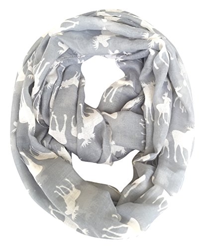 Product Cover GERINLY Animal Circle Scarves: Cute Moose Print Infinity Loop Scarf For Christmas(Grey)