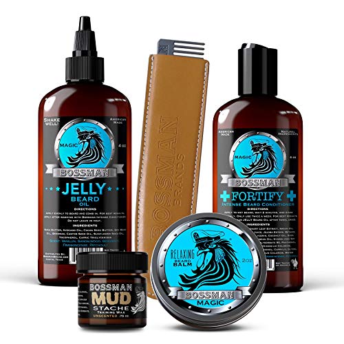 Product Cover Bossman Complete Beard Kit - Beard Oil, Conditioner, and Balm. Eliminate Beard Itch, Grower a Thicker, More Mature Beard (Magic Scent)