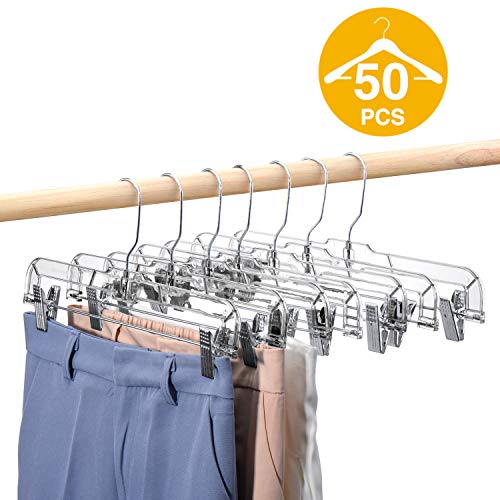 Product Cover HOUSE DAY 50 Pack 14 inch Clear Plastic Skirt Hangers with Clips, Skirt Hangers, Clip Hangers for Pants,Trouser Bulk Plastic Pants Hangers