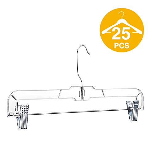 Product Cover HOUSE DAY Skirts Hangers 14 inch Pack of 25 Clear Plastic Skirt Hangers with Clips, Pant Hangers, Bottom Hangers, Bulk Plastic Hangers