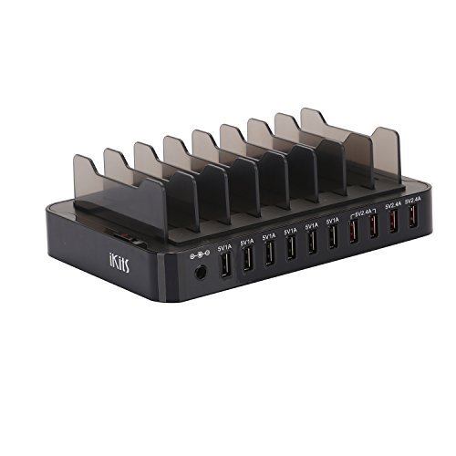 Product Cover IKITS USB Charging Station,13.2A 66W 10-Port Charger Station Hub [CE Verified] Multiple Devices Desktop Charger with Stand 4 Port Smart IC+4 Port 5V 1A Compatible with Samsung iPhone/iPad, Moto & More