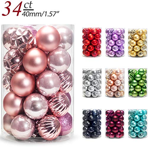 Product Cover AMS Christmas Ball Ornaments Exquisite Colorful Balls Decorations Pendant Pack of 34pcs (40mm, Pink)