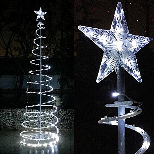 Product Cover Yescom 6ft 182 LED Spiral Christmas Tree Light Star Topper Cool White Battery Powered Indoor Outdoor Holiday Decor Lamp