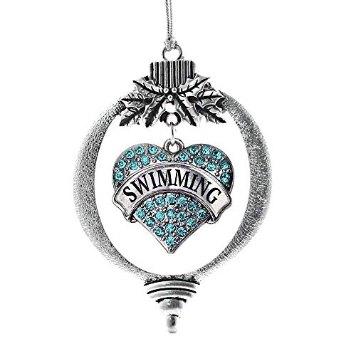 Product Cover Inspired Silver - Swimming Charm Ornament - Silver Pave Heart Charm Holiday Ornaments with Cubic Zirconia Jewelry