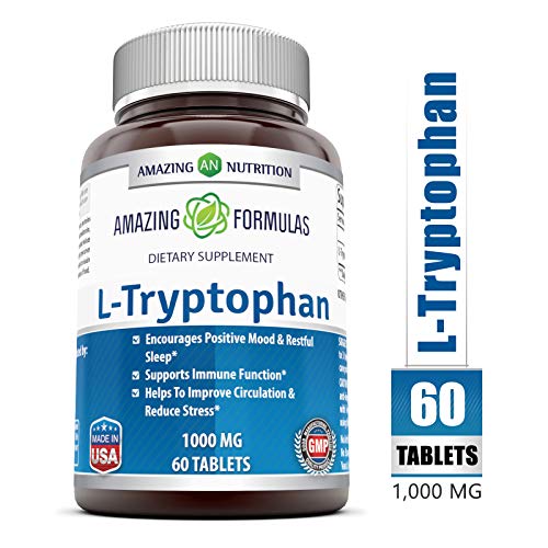 Product Cover Amazing Nutrition L-Tryptophan Dietary Supplement - Natural Sleep Aid Supplements with 1000 mg of Free Form L Tryptophan - for Stress Relief, Circulation & Immune Support - 60 Tablets