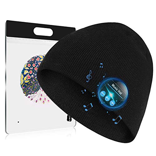 Product Cover Bluetooth Beanie Hat V5.0 Wireless Music Hat Knit Running Cap with Headphone & Mic Unique Christmas Tech Gag Gifts for Boyfriend/Him/Husband/Teen/Men/Women/Boys Girls