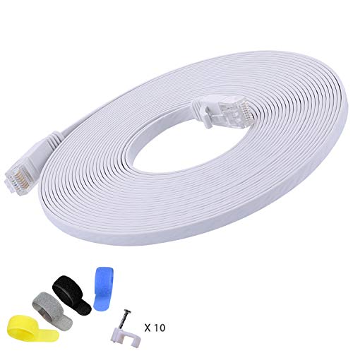 Product Cover Ethernet Cable,Cat6 Ethernet Cable 25 ft White - CableGeeker Flat Internet Network LAN Patch Cord - Snagless Rj45 Cat6 Computer Wire with Free Clips and Strap for Router Modem PS Xbox