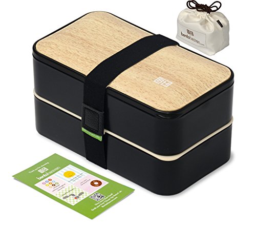 Product Cover Original BentoHeaven Bento Box Bundle with FREE Lunch Bag, Divider, Utensils, Chopstick & Fun Lunch Box Notes - Leakproof Lunch Boxes - Bamboo Black