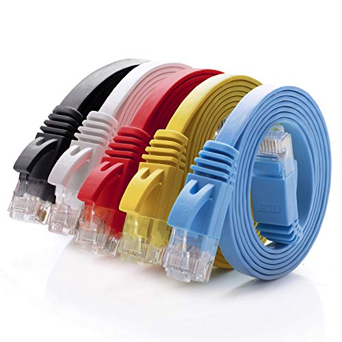 Product Cover Cat 6 Ethernet Cable 5 ft (5 Pack)(at a Cat5e Price but Higher Bandwidth) Flat Internet Network Cable - Cat6 Ethernet Patch Cable Short - Cat6 Computer Cable for Cable Management