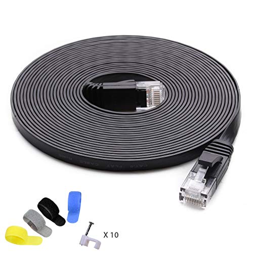 Product Cover Cat 6 Ethernet Cable 25 ft (at a Cat5e Price but Higher Bandwidth) Cat6 Internet Network Cable - Flat Ethernet Patch Cable Short - Black Computer LAN Cable - Enjoy High Speed Surfing