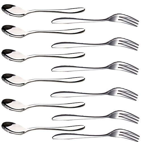 Product Cover Glittermall 12PCS Stainless Steel Cocktail Tasting Appetizer Cake Fruit Forks and Tea Dinner Server Spoon Kitchen Accessory Wedding Party (6 forks 5'' and 6 spoons5'')