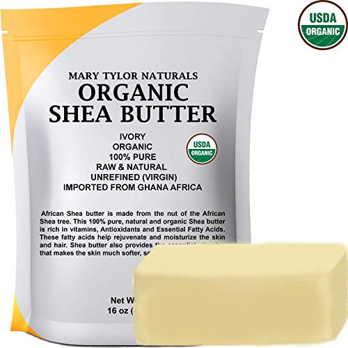 Product Cover Organic Shea Butter 1 lb (453 g) Raw Unrefined Ivory Grade A. Premium Quality Amazing Skin Nourishment, Great For DIY Body Butters Lip Balms Lotions Acne Eczema & Stretch Marks By Mary Tylor Naturals