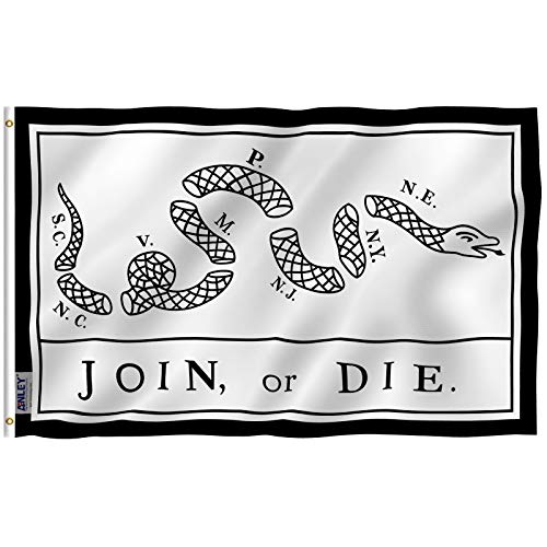 Product Cover Anley Fly Breeze 3x5 Foot Join Or Die Flag - Vivid Color and UV Fade Resistant - Canvas Header and Double Stitched - Rattlesnake Flags Polyester with Brass Grommets 3 X 5 Ft