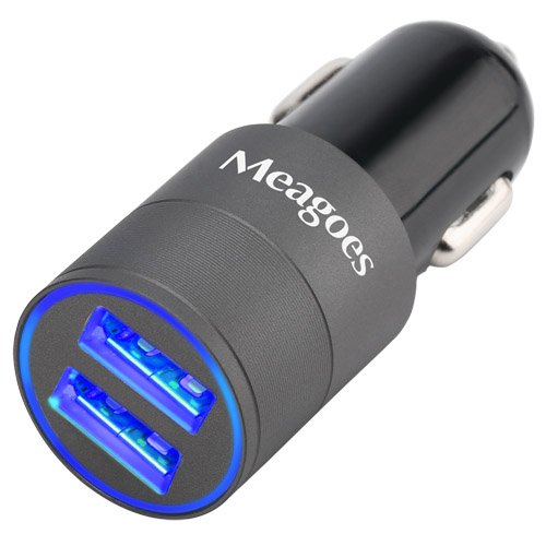 Product Cover Meagoes Fast USB Car Charger Adapter, with Dual Smart Ports, Compatible for Apple iPhone 8/X/Plus/7/6s/6, Ipad Pro/Mini, Samsung Galaxy S9 Plus/S9/S8/S7, Note 9/8, Google Pixel, Moto Z, LG G7/V40, HTC