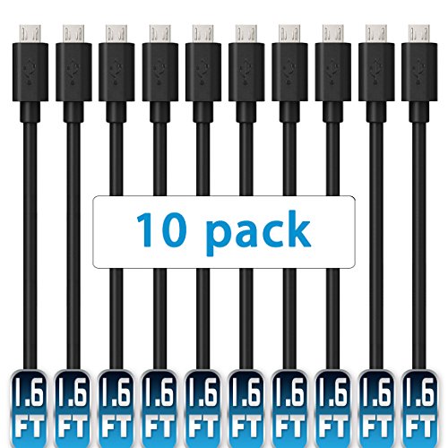 Product Cover USB Cable Pack,Mopower 10 Pcs 1.6FT High Speed USB 2.0 A Male to Micro B Charge and Sync Cables for Samsung Galaxy,HTC,BlackBerry and Motorola Smartphones & Tablets Black (10-Pack)
