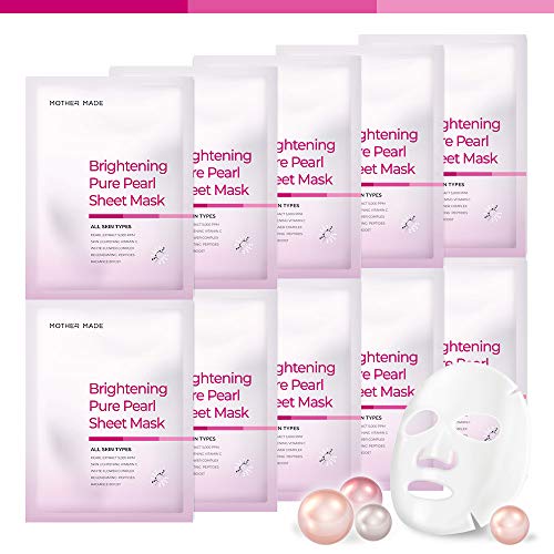 Product Cover mothermade® Brightening Pure Pearl Facial Mask 10 individually packaged bundle - 100% cotton Cupra sheet, Brightens up the dullness, dark circles and Firm the skin, Pearl extract (5,000 ppm)