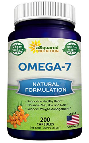 Product Cover Purified Omega 7 Fatty Acids - 200 Capsules - from Natural Sea Buckthorn, XL Vitamin Supplement, No Fish Burp, Vegan Omega-7 Palmitoleic Acid, Compare to Omega 3 6 9 for Complete Weight Loss Results