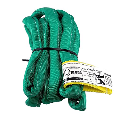 Product Cover USA Made VR2 X 6' Green Slings 4'-30' Lengths in Listing, Double PLY Cover Endless Round Poly Lifting Slings, 5,300 lbs Vertical, 4,240 lbs Choker, 10,600 lbs Basket (USA Poly)(6 FT)