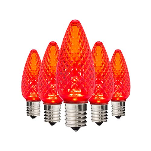 Product Cover Holiday Lighting Outlet Faceted C9 Christmas Lights | Red LED Light Bulbs Holiday Decoration | Warm Christmas Decor for Indoor & Outdoor Use | 3 SMD LEDs in Each Light Bulb | Set of 25